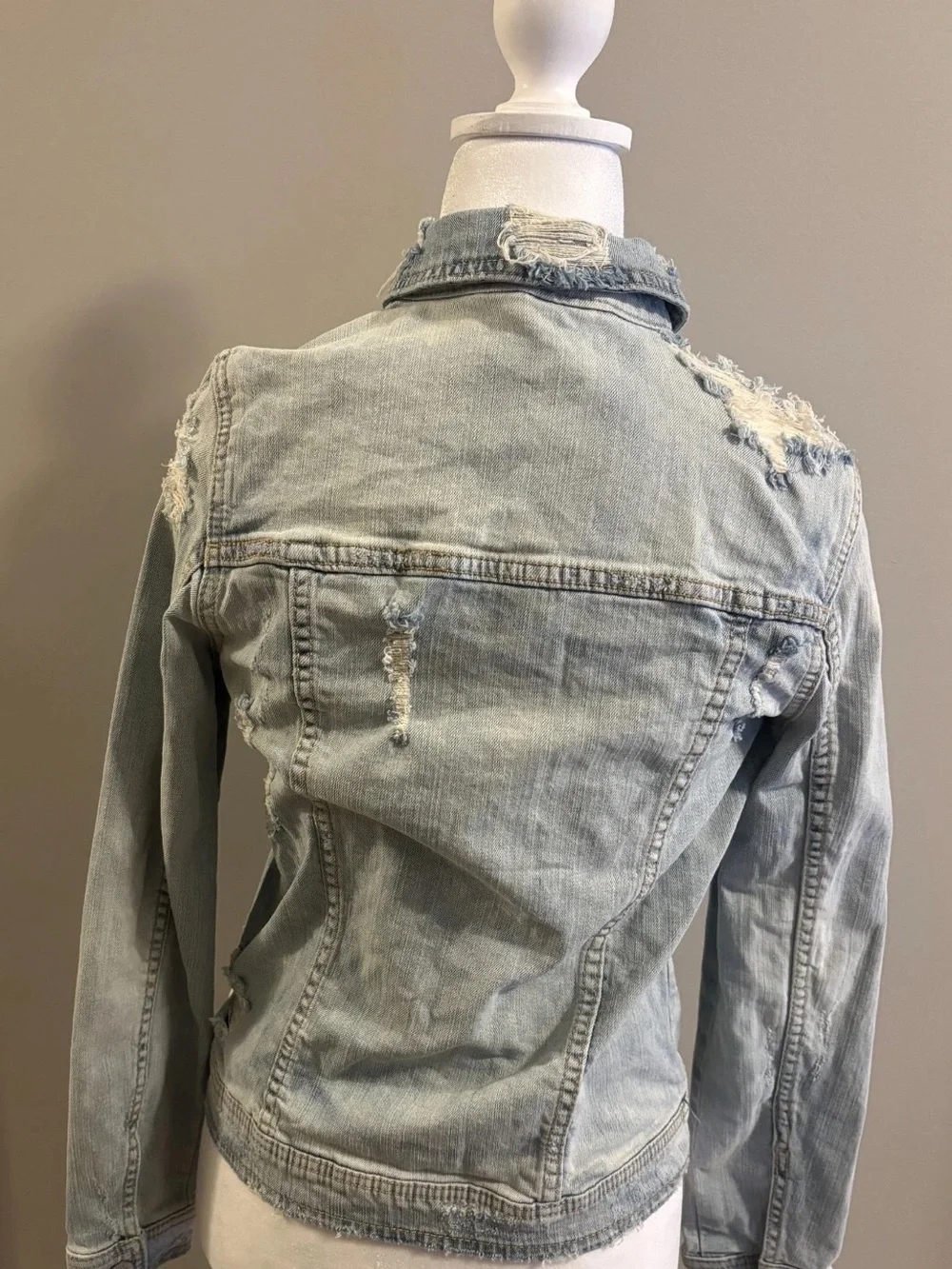 Light Blue Distressed Denim Jacket - Women's
